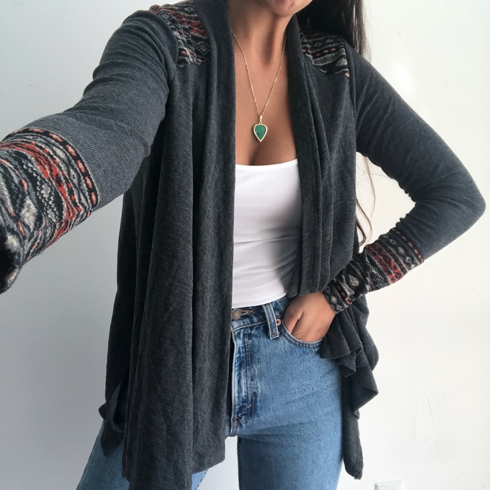 gray open front cardigan sweater